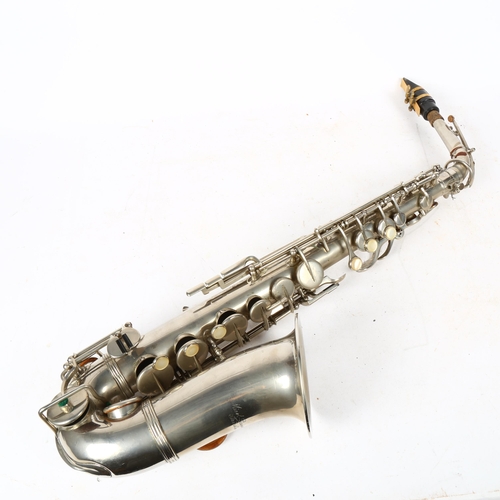 346 - A chrome plated alto saxophone marked Micol-Pascucci, in travelling case