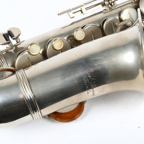 346 - A chrome plated alto saxophone marked Micol-Pascucci, in travelling case