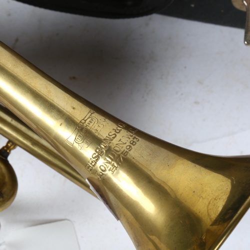 349 - A Vintage brass 3-valve cornet, by Bessons & Co, in travelling case (lacking mouth piece)