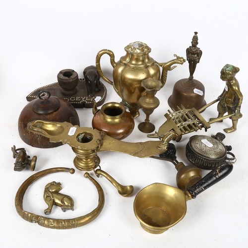 352 - Various Eastern brass and copper, including oil lamp and ornaments (boxful)