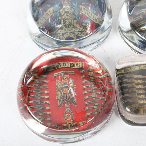 357 - A group of military Regiment glass paperweights, including Royal Artillery, Royal Highland Regiment ... 