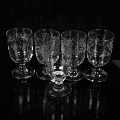 363 - A set of 5 sand blasted glass ale glasses, height 14cm