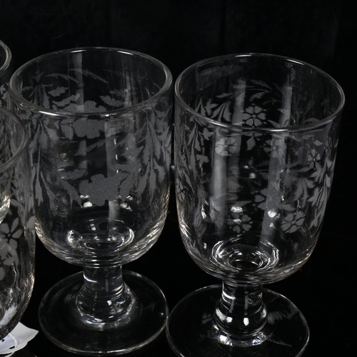 363 - A set of 5 sand blasted glass ale glasses, height 14cm