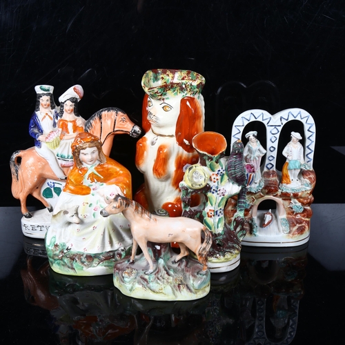 364 - A group of 19th century Staffordshire figures, including Spaniel jug, horse etc, largest height 23cm