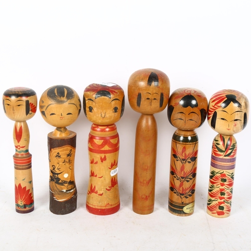 373 - A group of 6 Japanese turned wood Kokeshi dolls, largest height 28cm