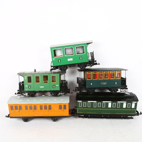 381 - 5 G-gauge rolling stock carriages, including Lehmann, Bachmann etc, largest length 35cm (5)