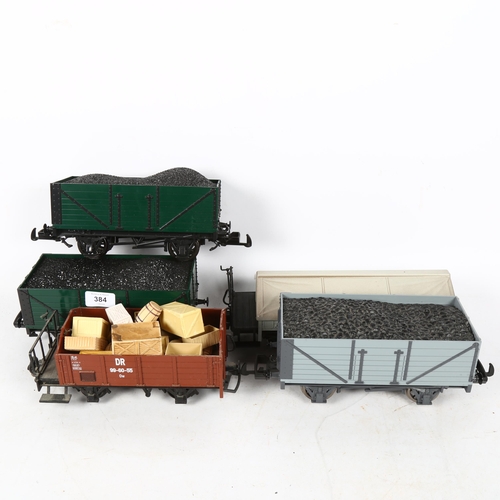 384 - 5 G-gauge rolling stock carriages, including Lehmann, Bachmann etc, largest length 32cm (5)