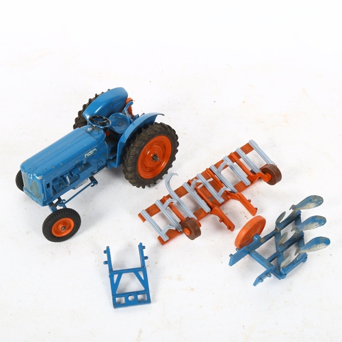 388 - Britains Fordson Major diecast tractor, with harrow and cultivator