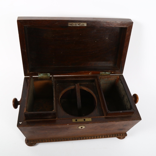 539 - A Victorian sarcophagus tea caddy with part fitted interior, length 34cm overall