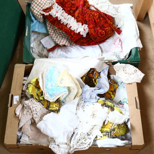 605 - Vintage children's clothing, and a box of table linen