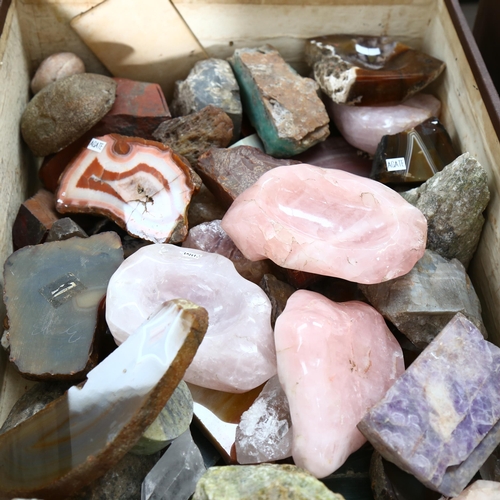 615 - A box of stone specimens, including polished agate and quartz