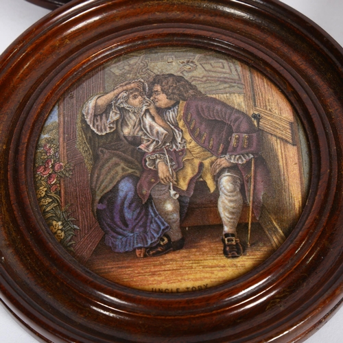 634 - 4 Pratt Ware pot lids, framed, 15cm overall