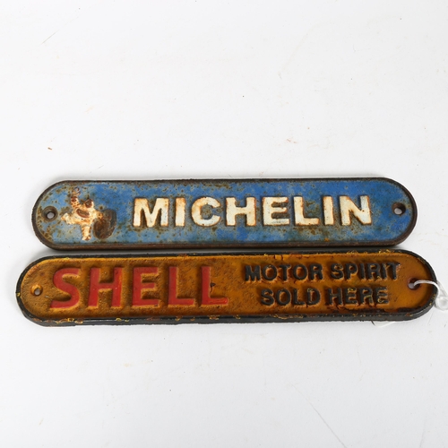 635 - 2 painted cast-iron signs for Shell and Michelin, longest length 28cm