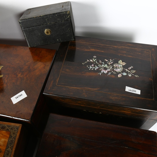649 - Vintage boxes, including a burr walnut workbox