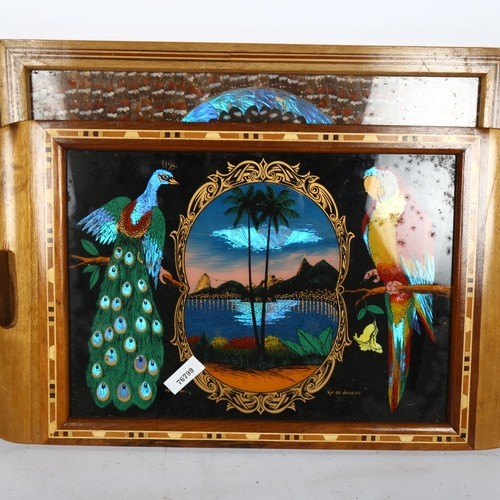 655 - 2 South American butterfly wing tea trays, largest 51cm