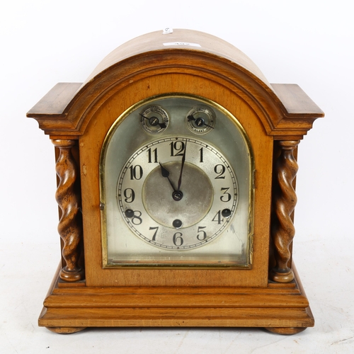 492 - A Charlwoods 8-day striking mantel clock, with barley twist columns, 32cm