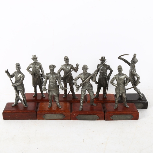 493 - A set of 8 pewter military figures, on wooden stands, height 14cm approx