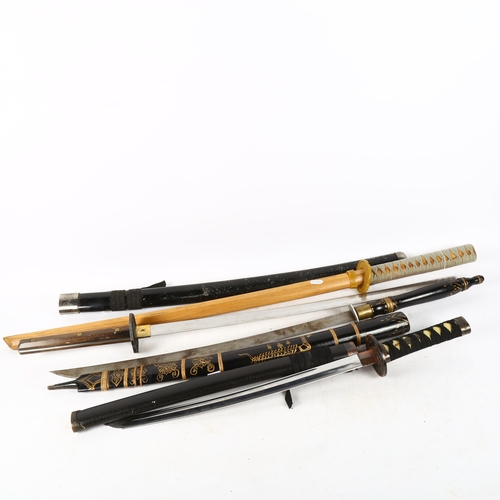 497 - An Oriental reproduction sword in gilded wooden scabbard, 95cm, and 3 other Eastern reproduction swo... 