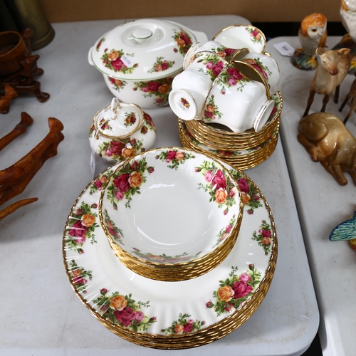 504 - Royal Albert Old Country Roses teaware, and matching dinner plates and tureen