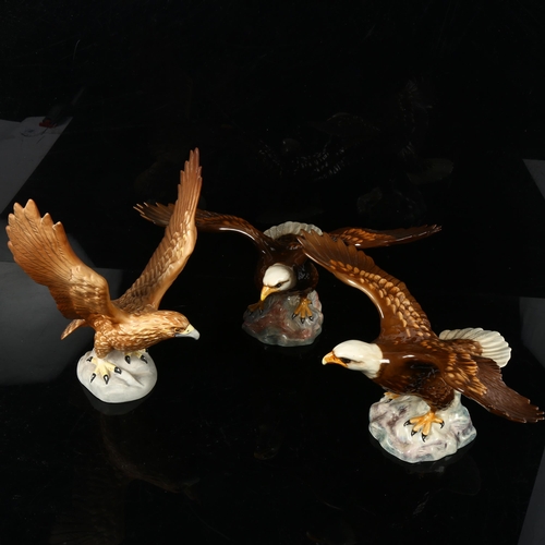 508 - Beswick, a group of 3 eagles - 2 bald eagles 1018, and a golden eagle with outstretched wings