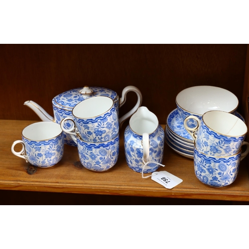 758 - Royal Crown Derby Wilmot pattern transfer printed tea set, teapot height 10cm