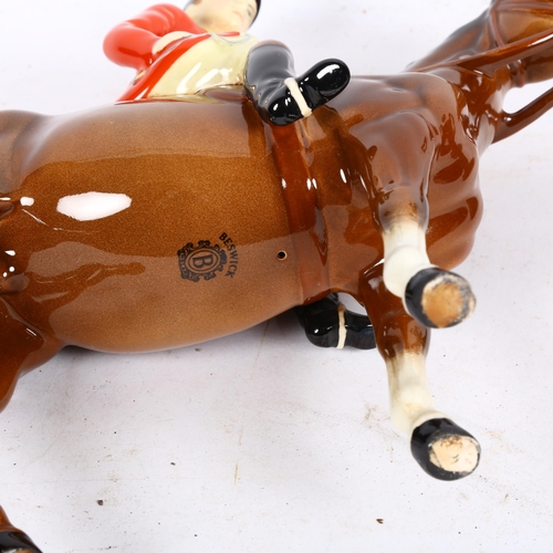 767 - Beswick porcelain foxhunting figure, and a Russian cast-iron horse sculpture, height 18cm (2)