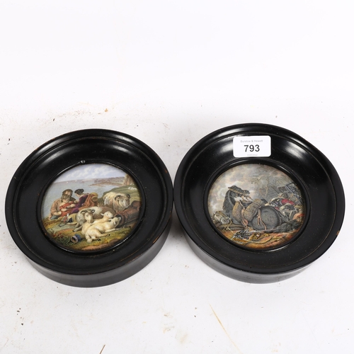 793 - 2 x 19th century framed Pratt Ware pot lids, 16cm