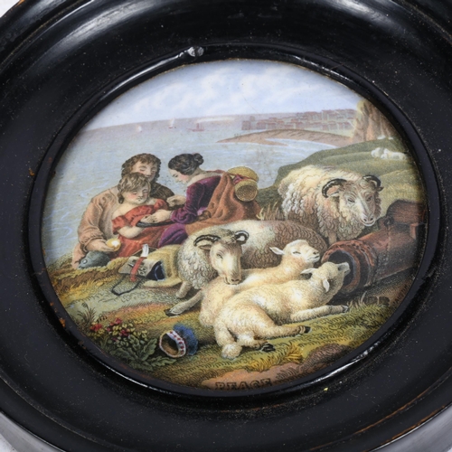 793 - 2 x 19th century framed Pratt Ware pot lids, 16cm