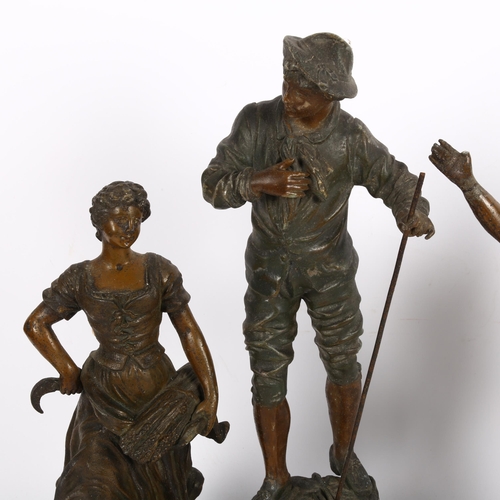 794 - A pair of patinated spelter figures, countryfolk, and 2 others, tallest 39cm