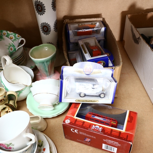 803 - 1930s teaware, a vase, and Oxford diecast replica vans