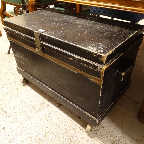 2792 - An Antique stained painted pine toolbox, with a variety of hand tools