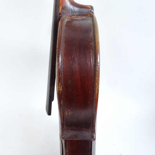 340 - A Vintage violin, with label for Lorenzo Arcangioli Genoa 1719, body length 36cm, with bow in board ... 