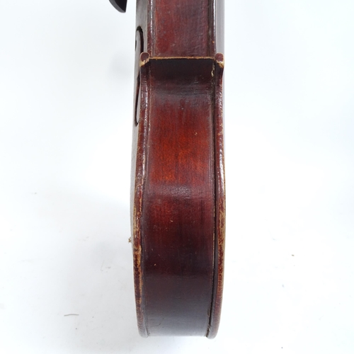 340 - A Vintage violin, with label for Lorenzo Arcangioli Genoa 1719, body length 36cm, with bow in board ... 