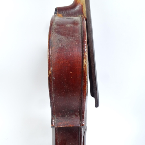 340 - A Vintage violin, with label for Lorenzo Arcangioli Genoa 1719, body length 36cm, with bow in board ... 