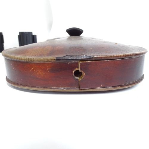 340 - A Vintage violin, with label for Lorenzo Arcangioli Genoa 1719, body length 36cm, with bow in board ... 