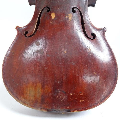 340 - A Vintage violin, with label for Lorenzo Arcangioli Genoa 1719, body length 36cm, with bow in board ... 