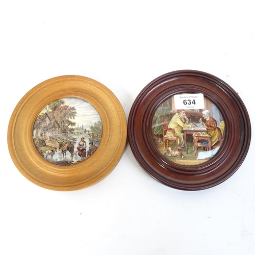 634 - 4 Pratt Ware pot lids, framed, 15cm overall