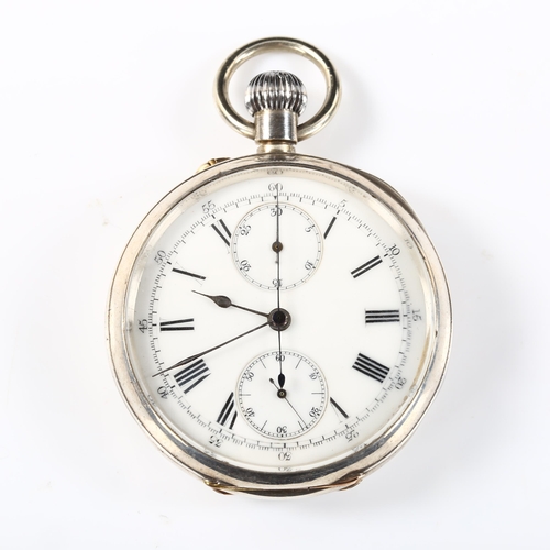 61 - A late 19th century Swiss silver-cased open-face keyless-wind chronometer pocket watch, white enamel... 