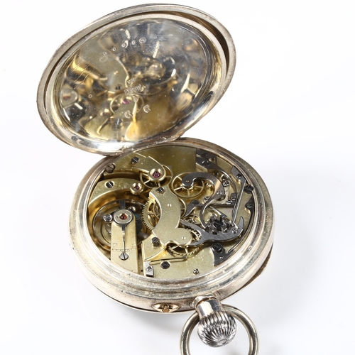 61 - A late 19th century Swiss silver-cased open-face keyless-wind chronometer pocket watch, white enamel... 