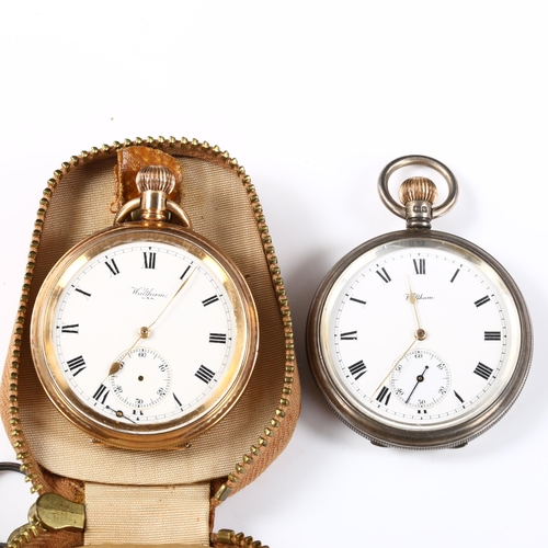 62 - 2 Waltham pocket watches, including silver and gold plated, case width 48mm, silver example working ... 