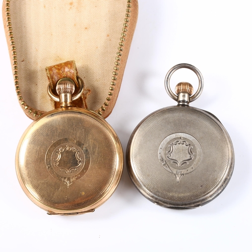 62 - 2 Waltham pocket watches, including silver and gold plated, case width 48mm, silver example working ... 