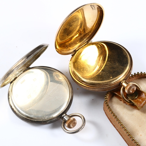 62 - 2 Waltham pocket watches, including silver and gold plated, case width 48mm, silver example working ... 