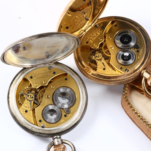 62 - 2 Waltham pocket watches, including silver and gold plated, case width 48mm, silver example working ... 