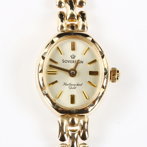 63 - SOVEREIGN - a lady's 9ct gold quartz bracelet watch, champagne dial with gilt baton hour markers and... 