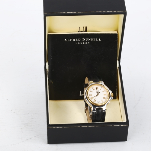 5 - DUNHILL - a gold plated stainless steel Londinium quartz wristwatch, circa 1998, white dial with gil... 