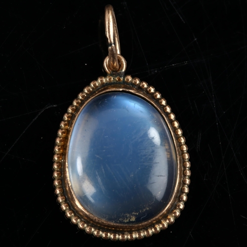 115 - A Scandinavian moonstone pendant, unmarked gold beadwork frame with oval cabochon moonstone, pendant... 