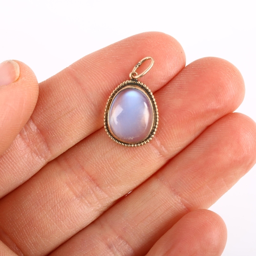 115 - A Scandinavian moonstone pendant, unmarked gold beadwork frame with oval cabochon moonstone, pendant... 