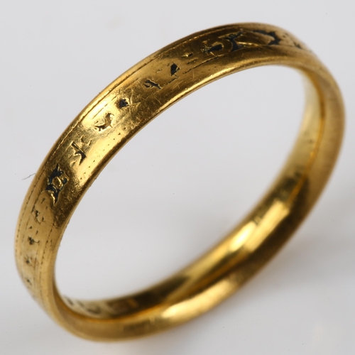 133 - A George III memorial band ring, unmarked gold settings with black enamel and dedication 