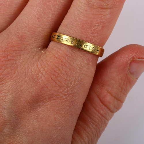 133 - A George III memorial band ring, unmarked gold settings with black enamel and dedication 