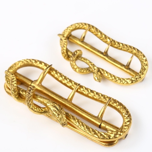 135 - A graduated pair of Victorian Mercurial gilt-metal figural snake/serpent buckles, maker's marks CW &... 